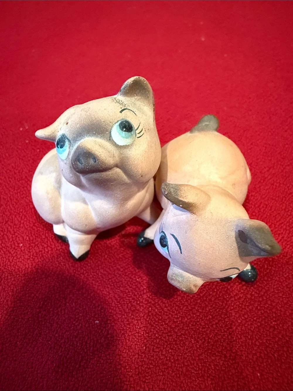 Vintage Pink Ceramic Pig Figurine Pair for Small Pet Displays Freeman McFarlin